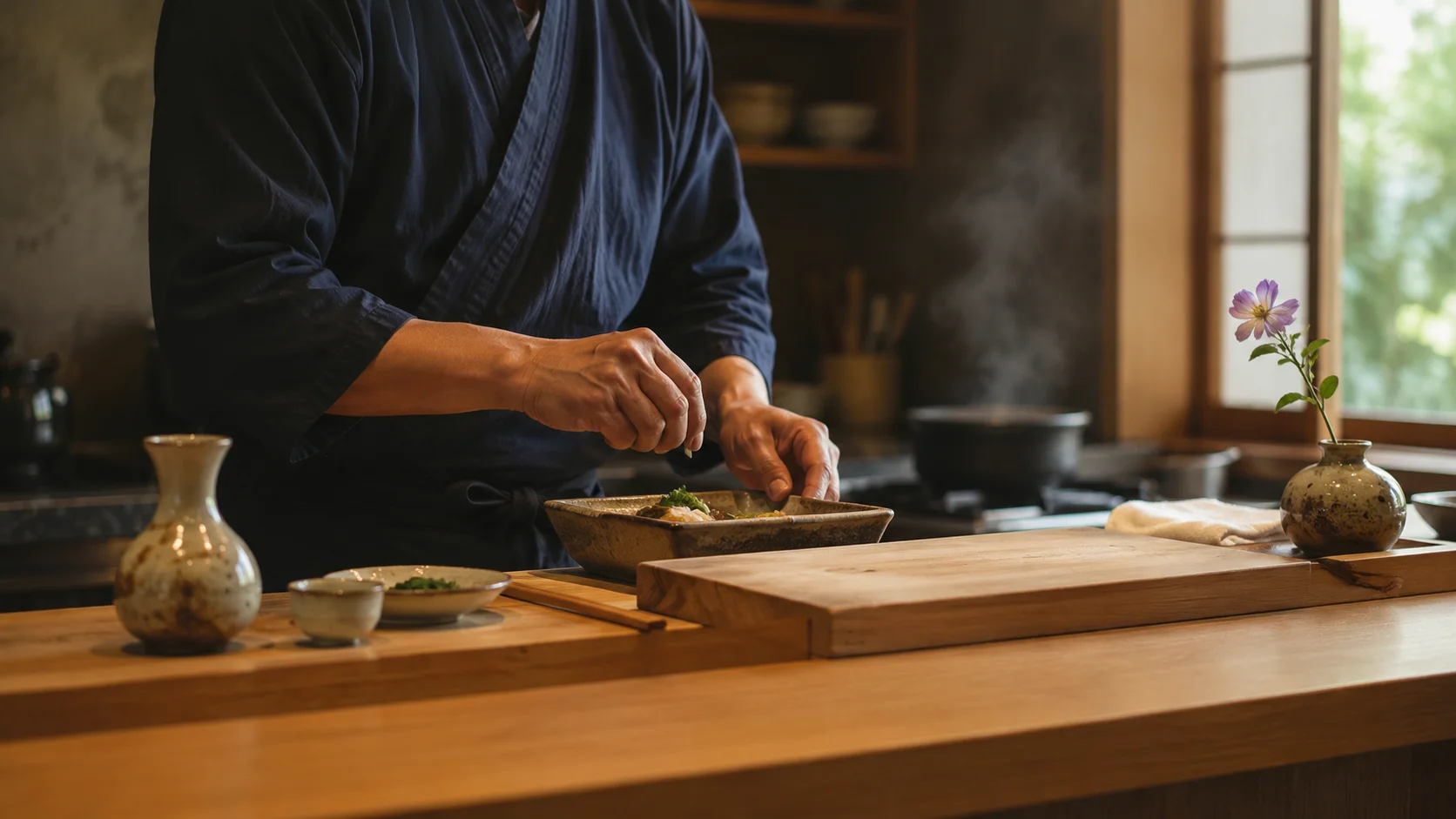 和食店主の佇まい:静かな仕込みの一場面